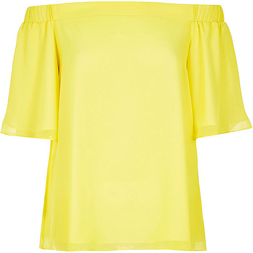 River Island Bardot Top Yellow
