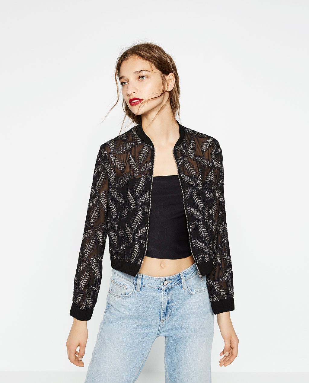 Zara Bomber Leaf Jacket